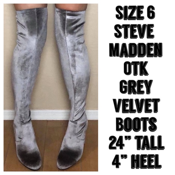 Steve Madden Size 6 OTK Grey Velvet Boots - Picture 4 of 5